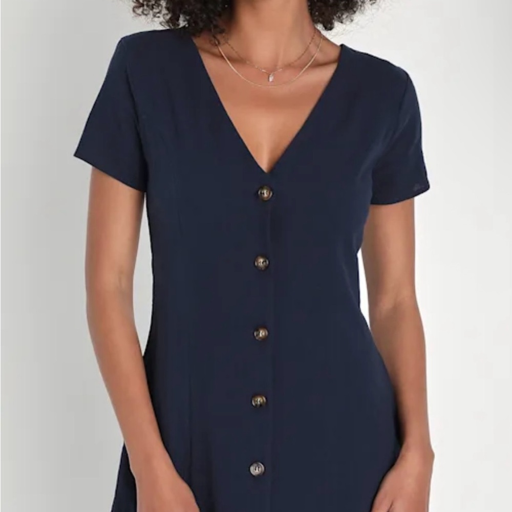 NWT Lulus Everyday Sweetness Navy Button-Up Mini Dress With Pockets - Picture 4 of 8